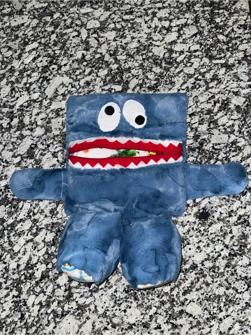 Blue Plush Monster Stuffed Toy with Zipper Mouth
